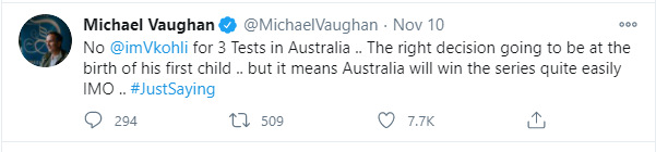 michael vaughan tweet on IND vs AUS match for virat kohli